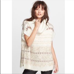 Free People Cream and Brown Cowl Neck Sweater